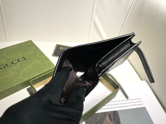 Wallet Gucci compact embossed leather wallet Black Size 11.5x10x3cm
