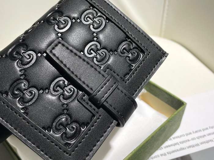 Wallet Gucci compact embossed leather wallet Black Size 11.5x10x3cm