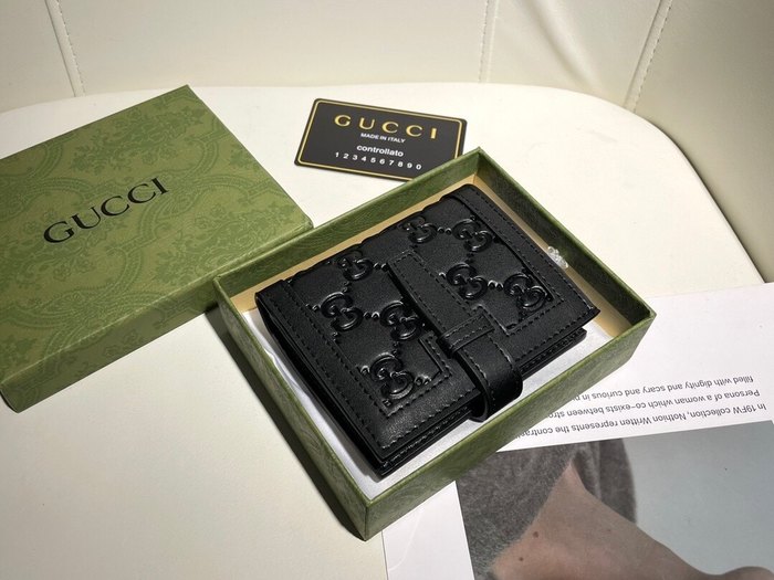 Wallet Gucci compact embossed leather wallet Black Size 11.5x10x3cm