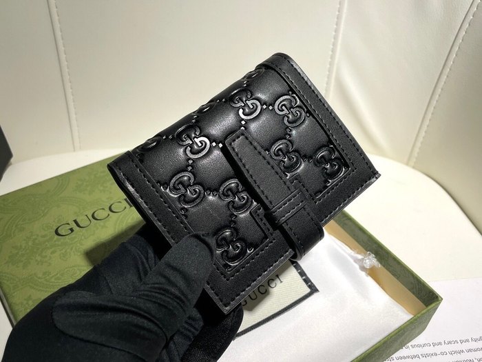 Wallet Gucci compact embossed leather wallet Black Size 11.5x10x3cm