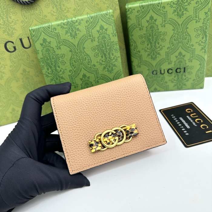 Wallet Gucci leopard buckle compact Beige Size 11x9x3cm