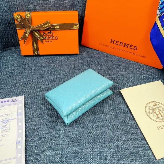 Wallet Hermès palm grain leather compact Blue Size 10x6cm