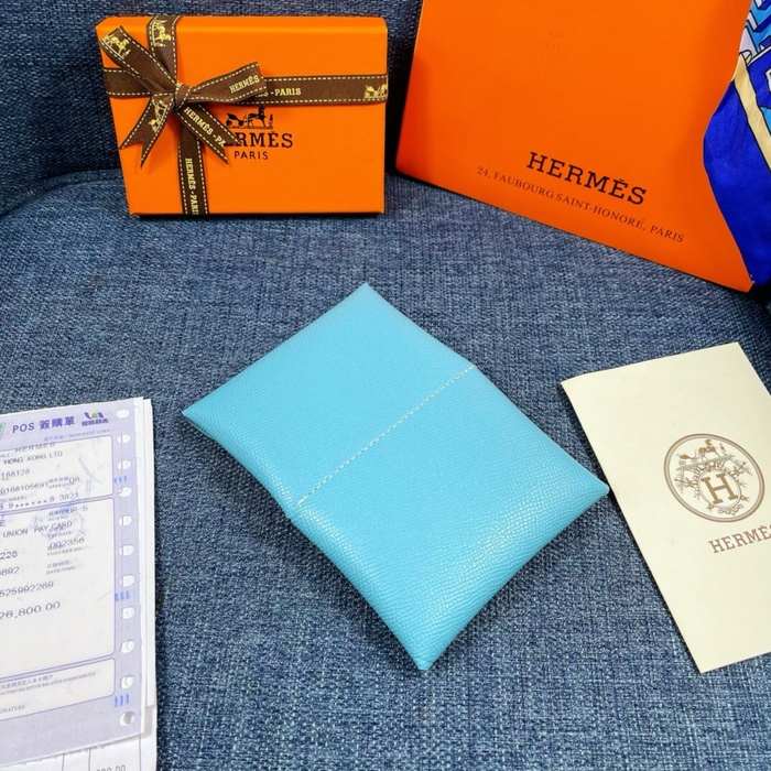 Wallet Hermès palm grain leather compact Blue Size 10x6cm