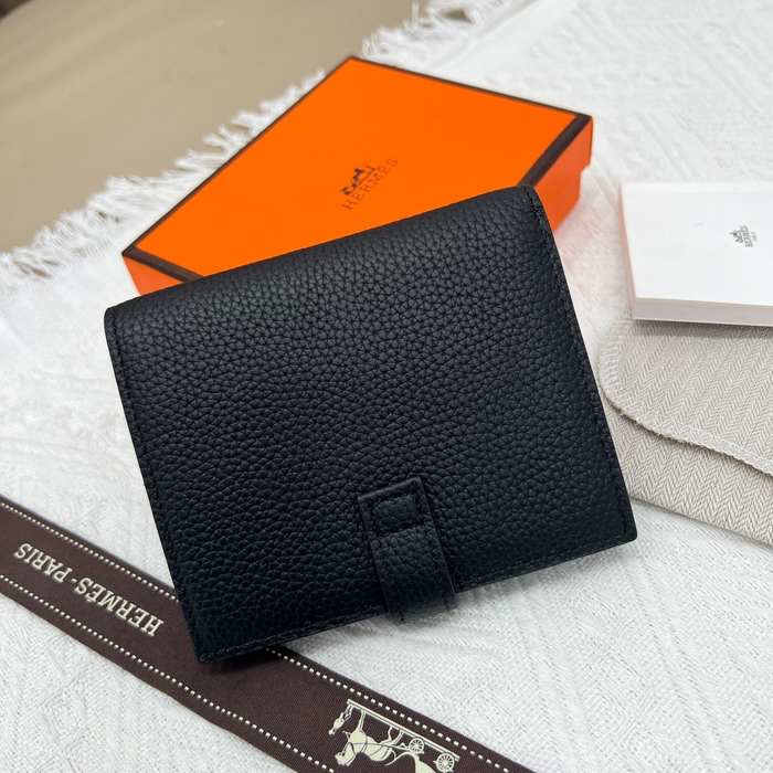 Wallet Hermes Compact leather wallet Black Size 12x10cm