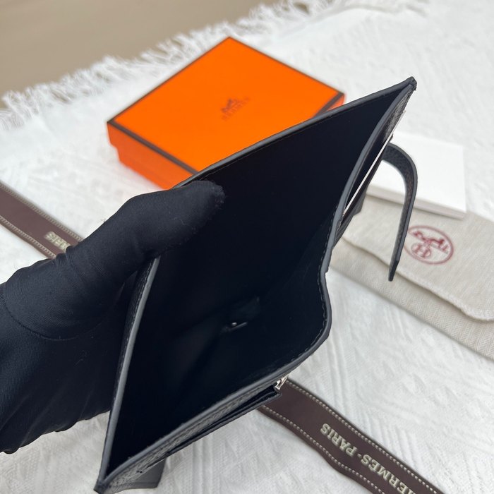 Wallet Hermes Compact leather wallet Black Size 12x10cm