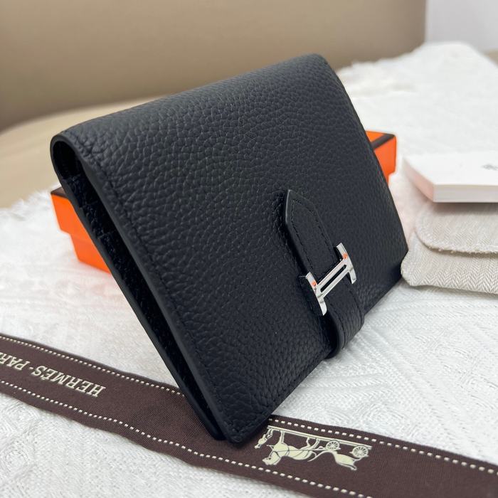 Wallet Hermes Compact leather wallet Black Size 12x10cm