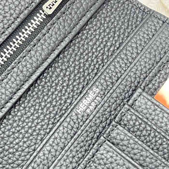 Wallet Hermes Compact leather wallet Black Size 12x10cm