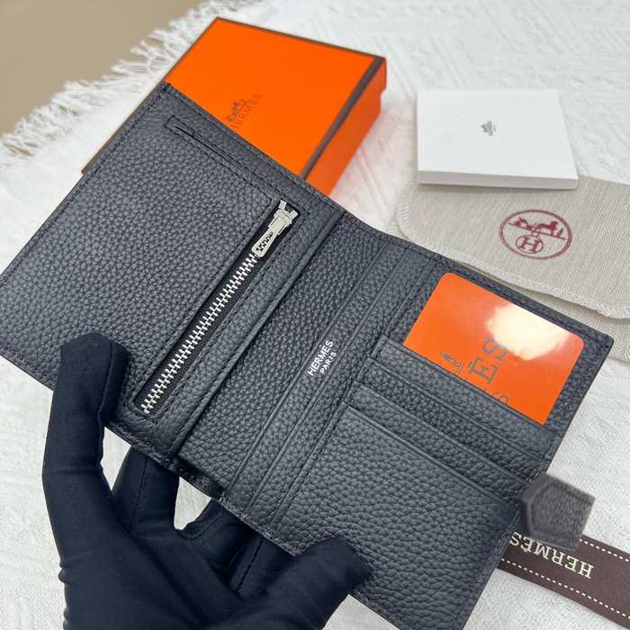 Wallet Hermes Compact leather wallet Black Size 12x10cm