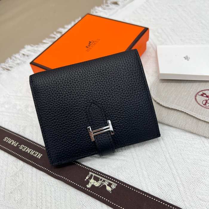 Wallet Hermes Compact leather wallet Black Size 12x10cm