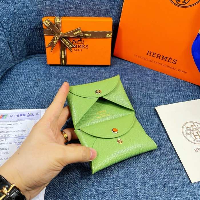 Wallet Hermes Green Size 10x6cm
