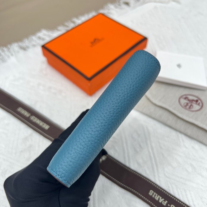 Wallet Hermes bifold leather wallet Blue Size 12x10cm