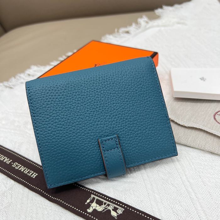 Wallet Hermes bifold leather wallet Blue Size 12x10cm