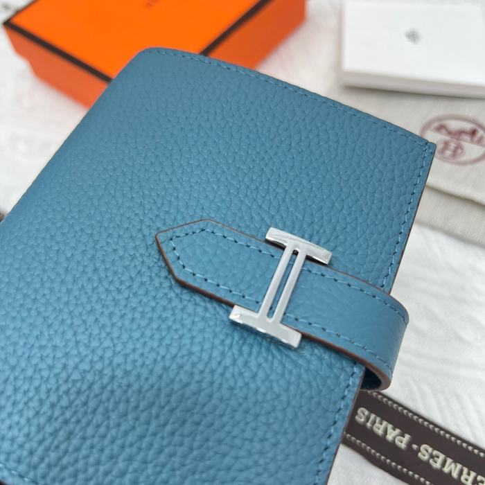 Wallet Hermes bifold leather wallet Blue Size 12x10cm