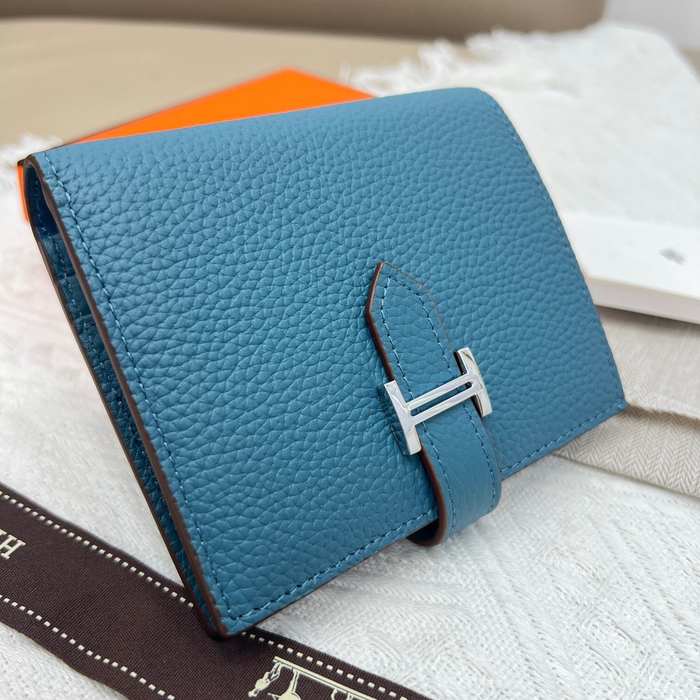 Wallet Hermes bifold leather wallet Blue Size 12x10cm
