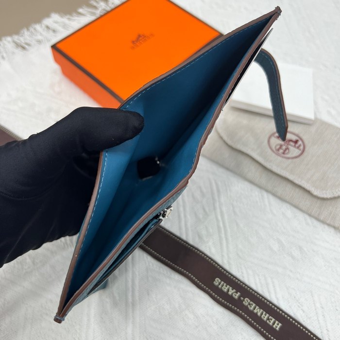 Wallet Hermes bifold leather wallet Blue Size 12x10cm