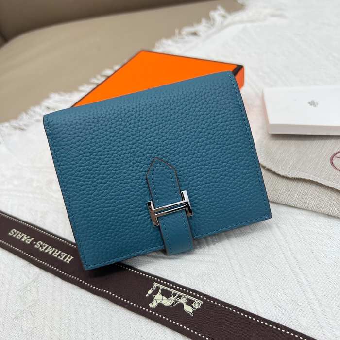 Wallet Hermes bifold leather wallet Blue Size 12x10cm