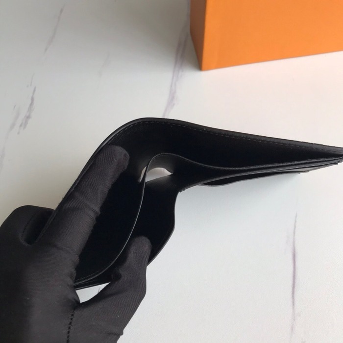 Wallet Louis Vuitton embossed logo bi fold Black Size 12x9cm