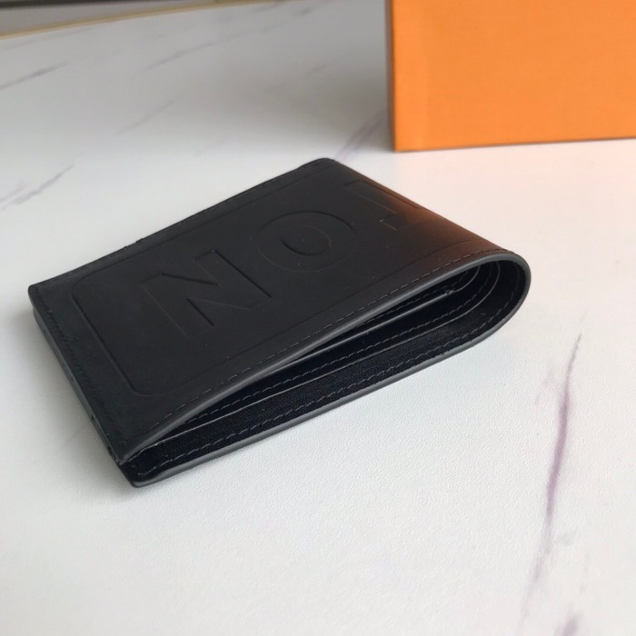 Wallet Louis Vuitton embossed logo bi fold Black Size 12x9cm