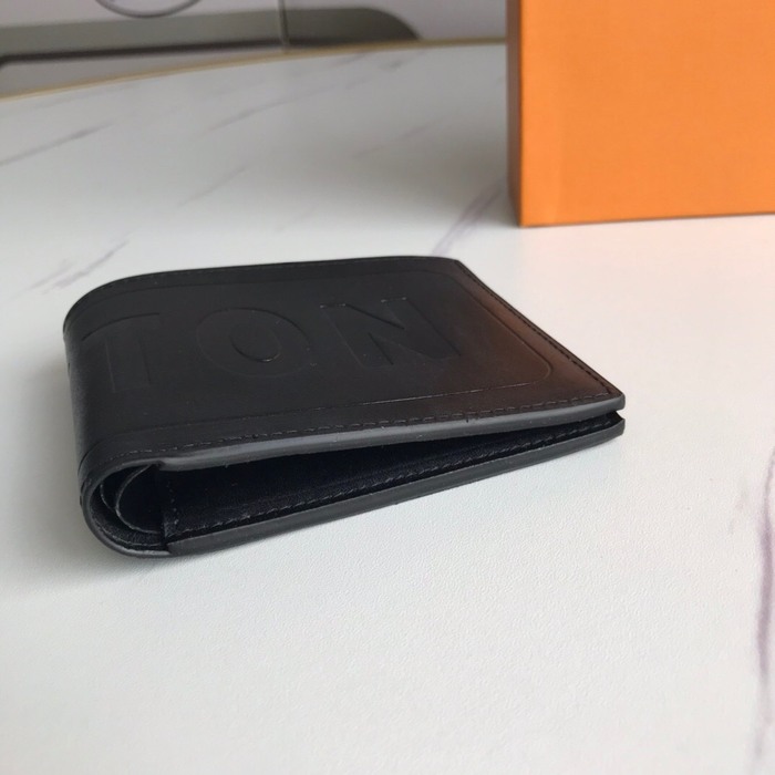 Wallet Louis Vuitton embossed logo bi fold Black Size 12x9cm