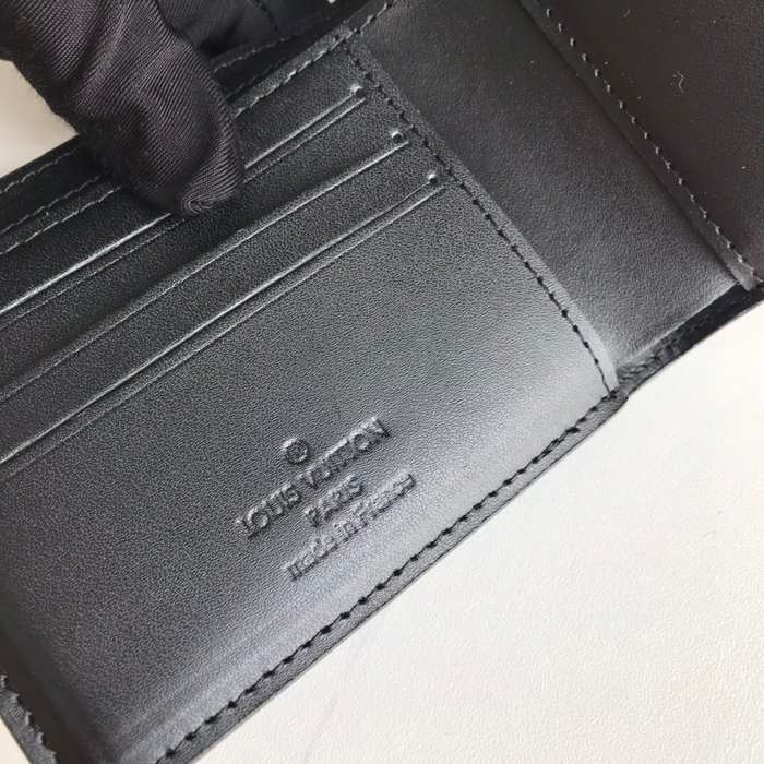 Wallet Louis Vuitton embossed logo bi fold Black Size 12x9cm