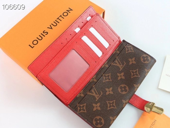 Wallet Louis Vuitton monogram canvas red strap Brown Size 19x10