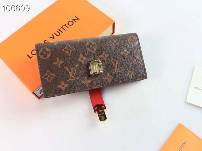 Wallet Louis Vuitton monogram canvas red strap Brown Size 19x10