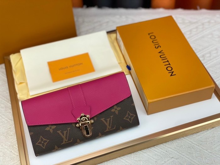 Wallet Louis Vuitton monogram canvas with pink leather trim Brown Size 19x10.5x3cm