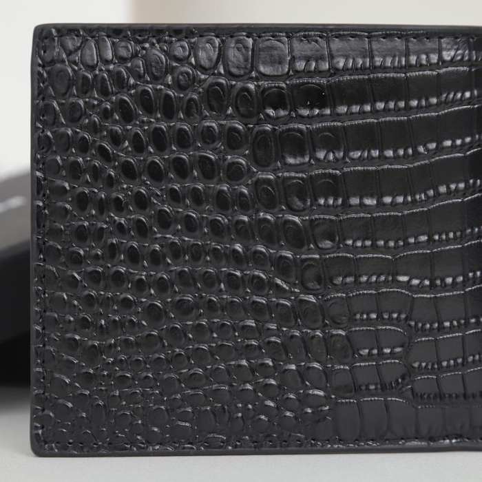 Wallet Saint Laurent croco embossed short wallet Black Size 11x18x2cm