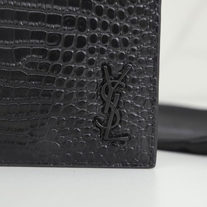 Wallet Saint Laurent croco embossed short wallet Black Size 11x18x2cm