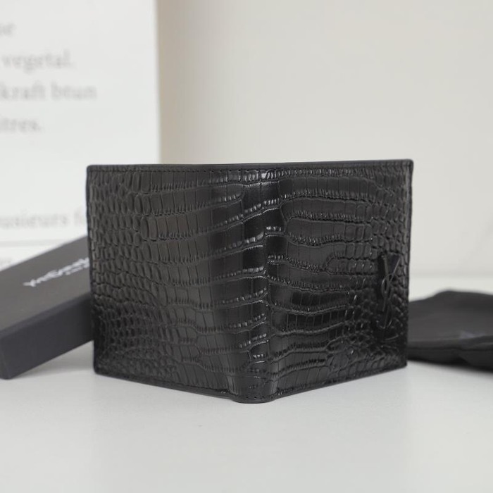 Wallet Saint Laurent croco embossed short wallet Black Size 11x18x2cm