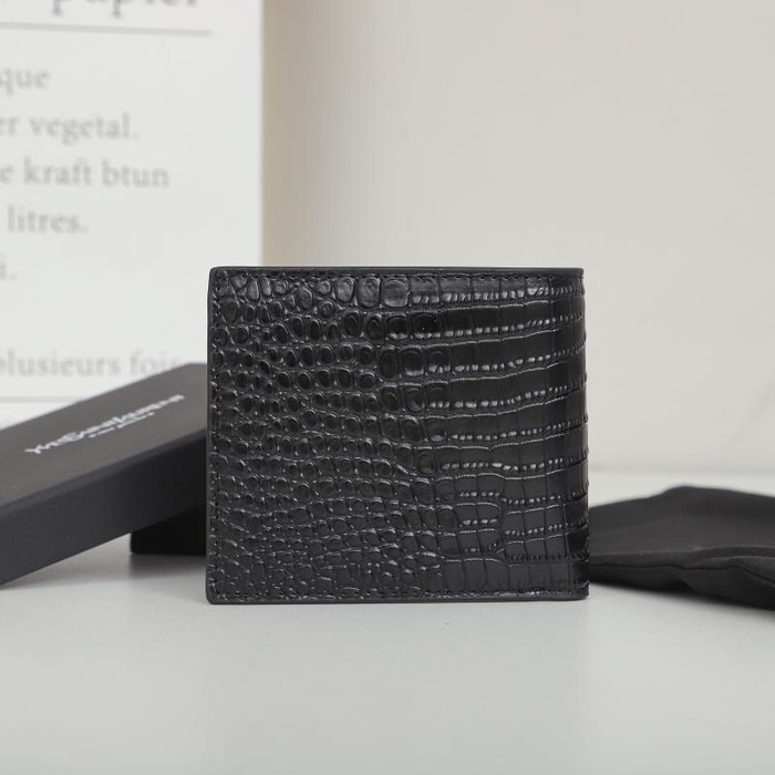 Wallet Saint Laurent croco embossed short wallet Black Size 11x18x2cm