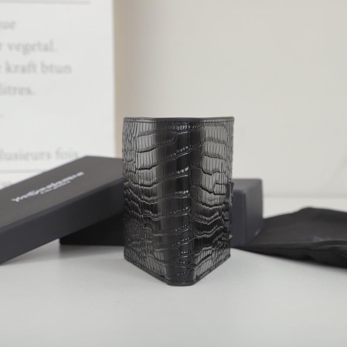 Wallet Saint Laurent croco embossed short wallet Black Size 11x18x2cm