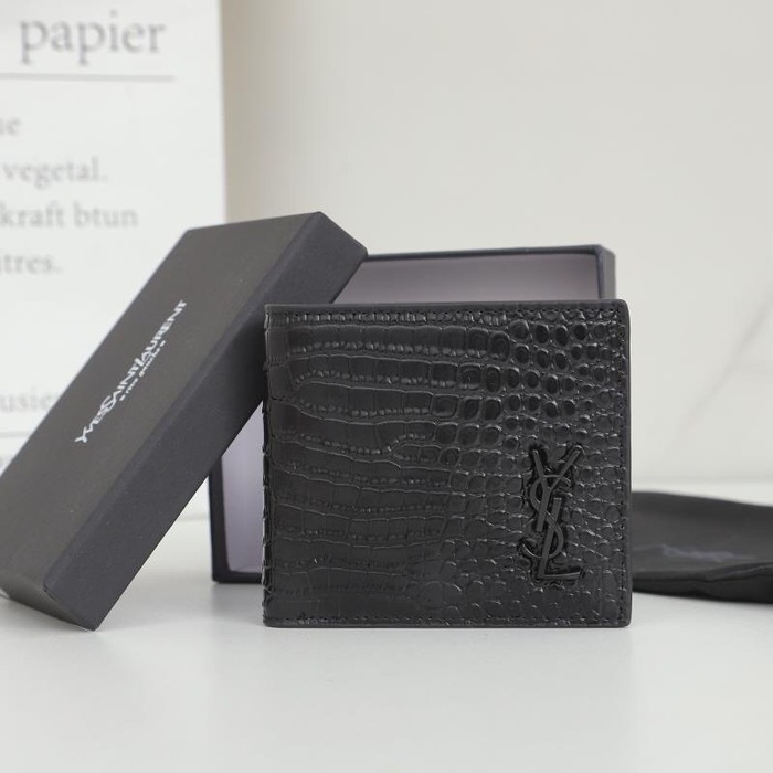 Wallet Saint Laurent croco embossed short wallet Black Size 11x18x2cm