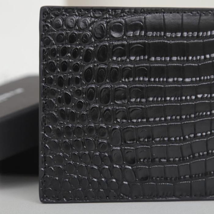 Wallet YSL croco embossed men's short wallet Black Size 11x18x2cm