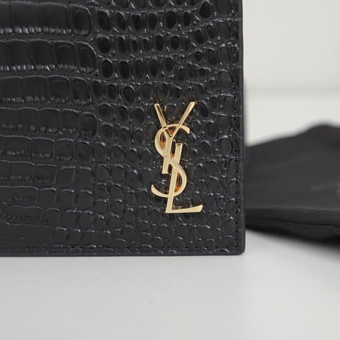Wallet YSL croco embossed men's short wallet Black Size 11x18x2cm