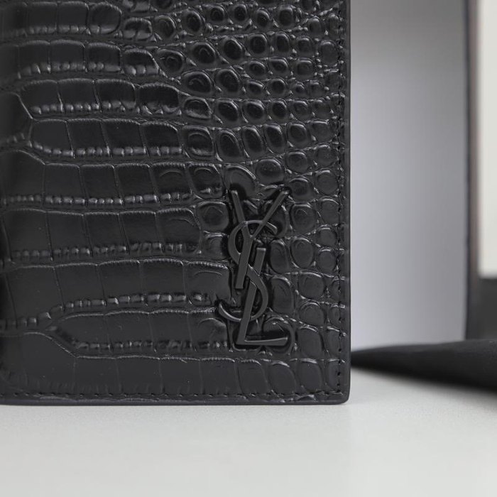 Wallet YSL long crocodile embossed Black Size 11x18x2cm