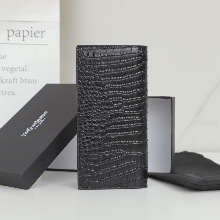 Wallet YSL long crocodile embossed Black Size 11x18x2cm