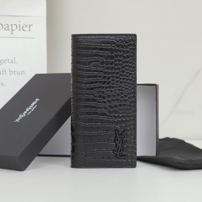 Wallet YSL long crocodile embossed Black Size 11x18x2cm
