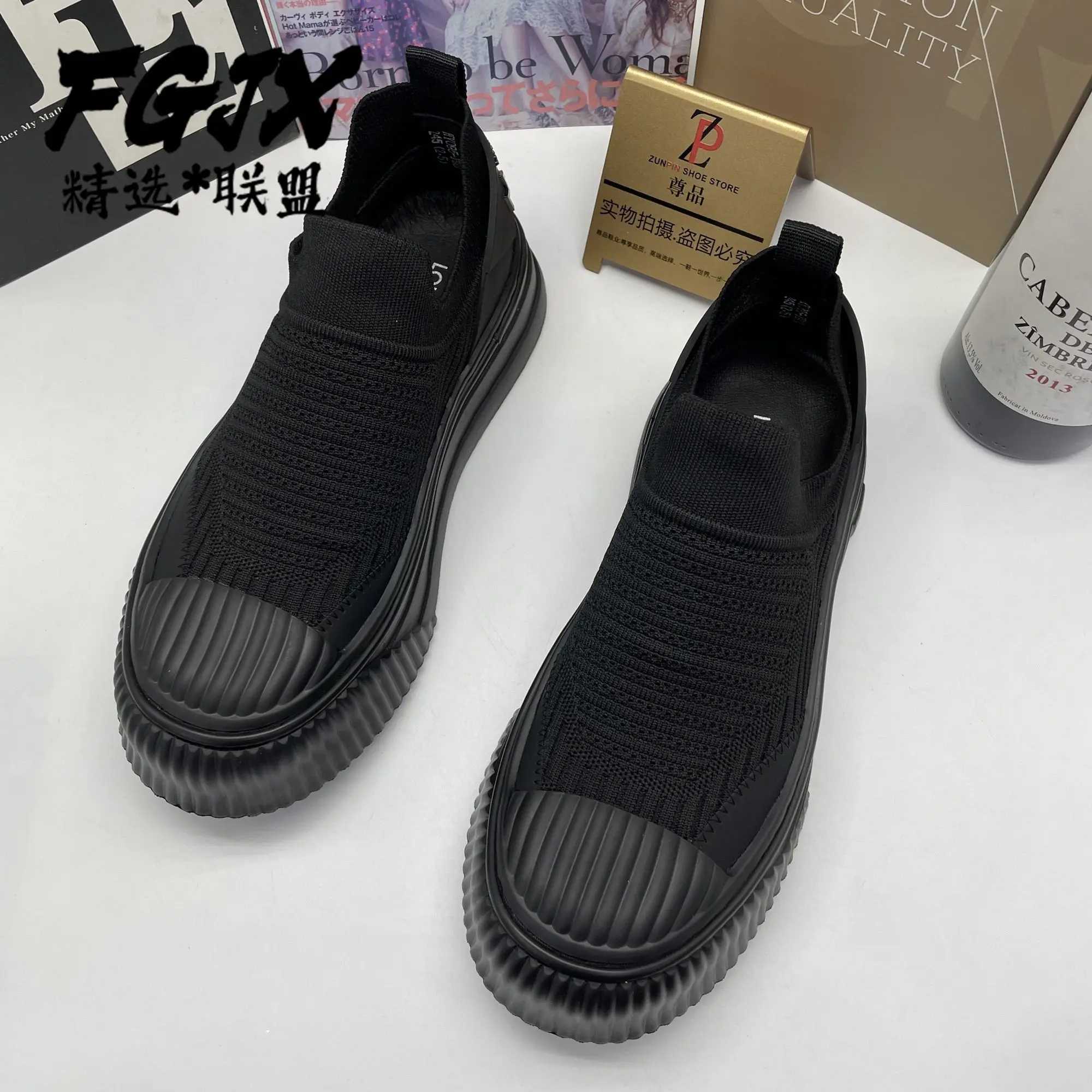 爆款男鞋厚底飞织休闲鞋一脚蹬懒人鞋袜子鞋