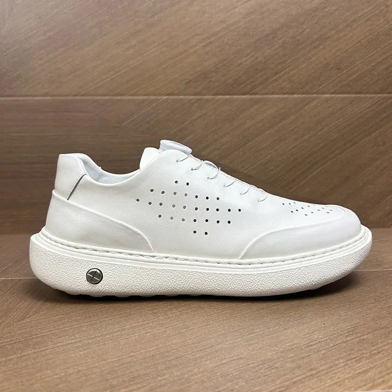BB3558爆款皮面运动板鞋休闲男鞋旋转扣潮鞋 白色