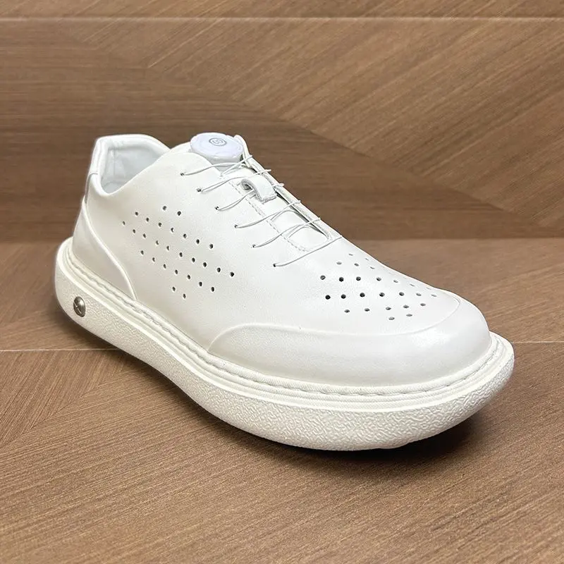 BB3558爆款皮面运动板鞋休闲男鞋旋转扣潮鞋 白色
