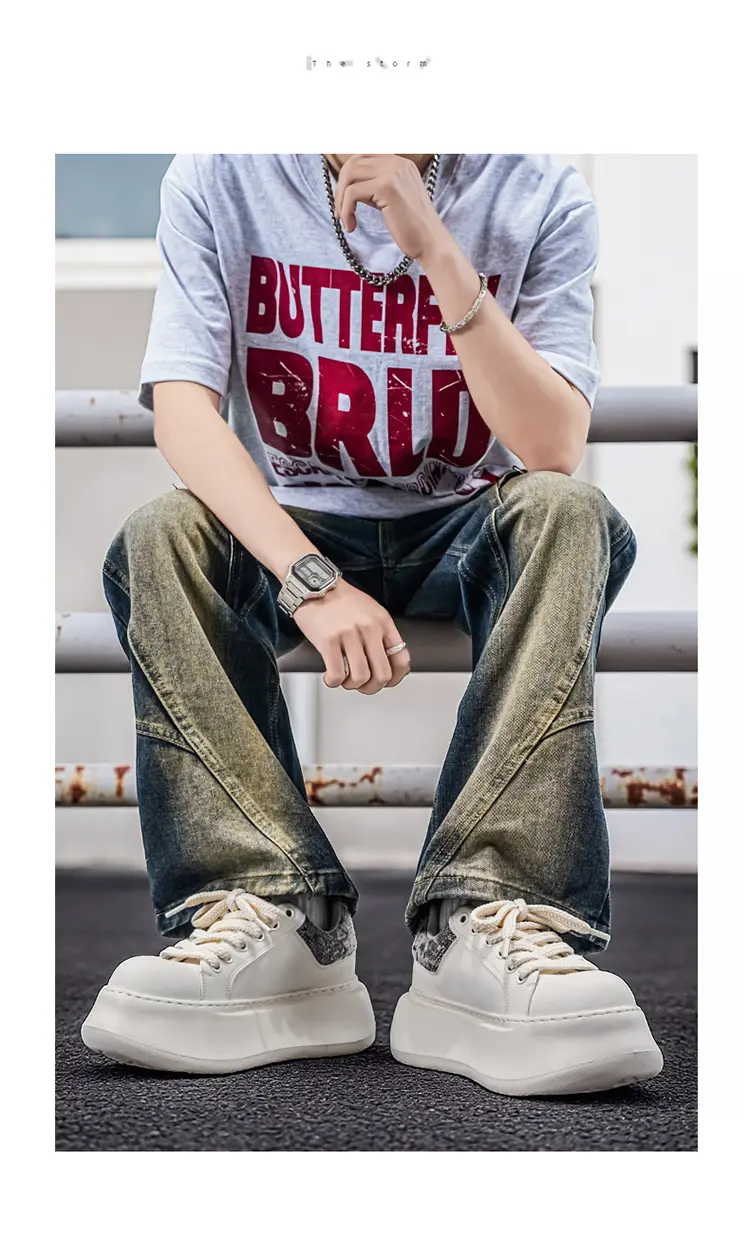 爆款男鞋春季新款休闲鞋厚底运动鞋 白色，黑色